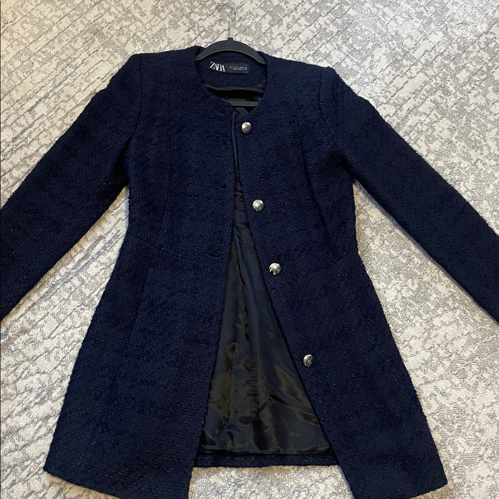 Zara Navy Women's Blazer with Silver Buttons - Picture 4 of 9